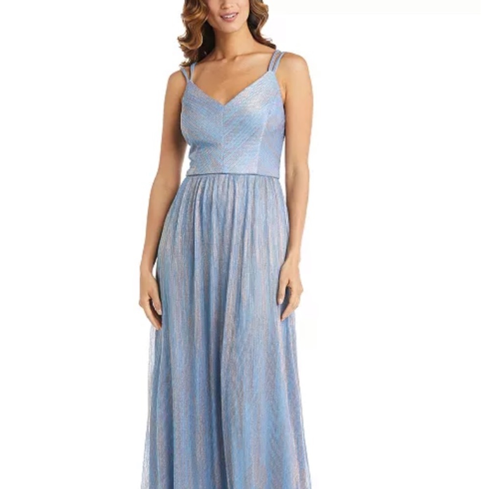 NWT Nightway Metallic Blue & Rose Gold Gown Size 12 - Picture 1 of 16